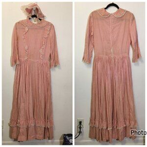 Vintage 70s Maxi Dress Prairie Cottagecore Civil War Old West Historical  (T8)